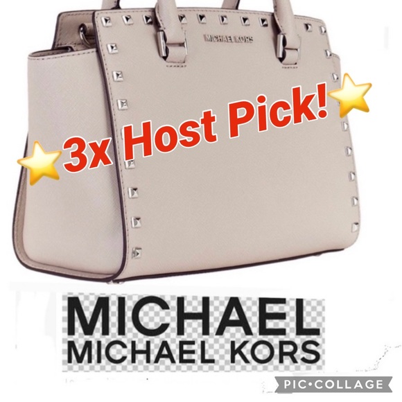 Selma Stud Satchel w/Shoulder Strap, Cement Color, Michael Kors size Medium - Picture 2 of 14